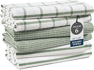 Kitchen Towels Set - Pack of 6 Cotton Dish Towels for Drying Dishes, 18”x 28”, Kitchen Hand Towels, Absorbent Tea Towels, Premium Dish Towels for Kitchen, Quick Drying Kitchen Towel Set - Olive