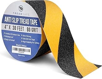 TREADSAFE Anti Slip Safety Tape for Steps - Black and Yellow Grip Tape, Caution Tape Adhesive Step Tape, Hazard Grip Tape, Stairs Safety Tape (4" x 30 FT Roll)