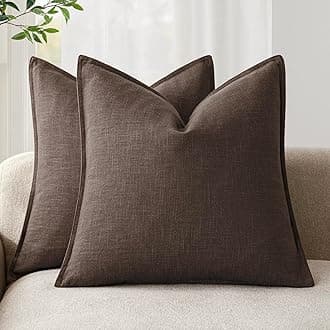 - Pack of 2, Decorative Linen Soild Throw Pillow Covers Soft Accent Cushion Case Boho Farmhouse Neutral Pillowcase for Couch Sofa Bedroom Living Room Home Decor 20 x 20 Inch Reddish Brown