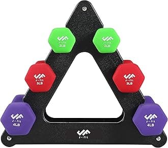 j/fit Dumbbell Set w/Durable Rack | Solid Design | Double Neoprene Coated Workout Weights Non-Chip and Flake | Dumbbells Sets For Gyms, Pilates, MMA, Training, Schools, Rehabilitation Centers