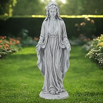 LuxenHome Virgin Mary Statue Outdoor, 30'' Religious Garden Statue, Blessed Mother Outdoor Statue, Outdoor Statue, Garden Sculptures, Outdoor Yard Decorations, Gray
