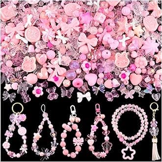Assorted 200-260PCS Pink Acrylic Beads for Bracelet Making, Flower Bow Butterfly Candy GummyBear Aesthetic Bracelet Charms,Cute Beads for Jewelry Making DIY Necklace Keychain Phone Charm