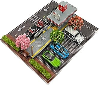 1/64 Scale Car Model Display Case, for Hot Wheels Collectors with Underground Station, Scenic Diorama Display Car Park with LED Lights (The Subway Entrance Scene Includes 6 Parking Spaces)