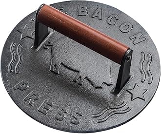 Bellemain Bacon Press 8.5-Inch Round | Heavy-Duty Cast Iron Grill Press for Perfectly Seared Bacon, Steak & Sandwiches | Equalized Weight Distribution | Food-Grade Press with Wood Handle | 3 lbs