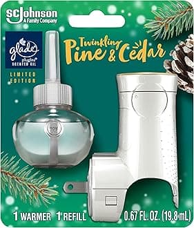 PlugIns Refills Air Freshener Starter Kit, Scented and Essential Oils for Home and Bathroom, Twinkling Pine & Cedar, Limited Edition Scent, 0.67 Fl Oz, 1 Warmer + 1 Refill