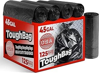 ToughBag 40-45 Gallon Trash Bags Heavy Duty (125 Count) | Black Garbage Bags | Made In USA
