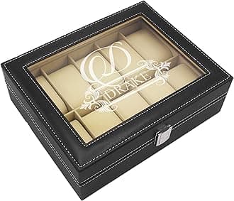 My Personal Memories Custom Personalized Watch Storage Box Glass Display Case for Men, Him, Husband - Engraved and Monogrammed (Black)