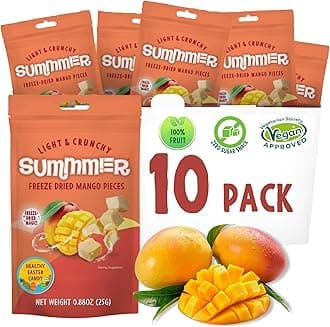 Summmer Freeze Dried Mango Slices - 10 Packs - No Added Sugar Package - 8.8 Oz 100% Natural Candy, Fruit Snack for Kids & Adults