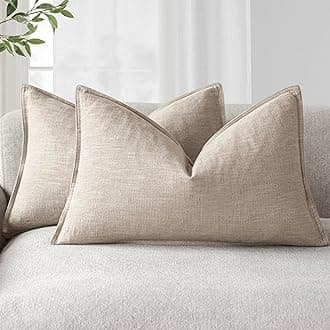Pack of 2, Decorative Linen Soild Throw Pillow Covers Soft Accent Lumbar Cushion Case Farmhouse Pillowcase for Chair Couch Sofa Bedroom Living Room Home Decor 12 x 20 Inch Natural Linen