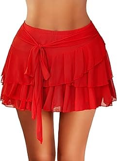 Avidlove Women's Mini Skirt Mesh Flowy Hem Y2K Skirts Multi-Layer Ruffle Trim Lingerie Skirt