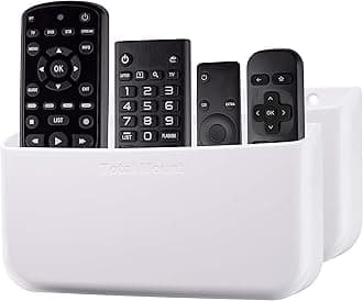 Hole-Free Remote Holders – Eliminate Need to Drill Holes in Your Wall (For 3 or 4 Remote Controls – Premium White – Quantity 2)
