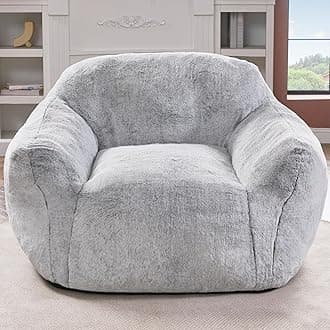 Homguava Beanbag Chair Bean Bag Chairs for Adults Bean Bags Giant Bean Bag Sofa with Spacious Cushion Bean Bag Couch with Armrest Large Bean Bag Chair with Filler for Living Room Bedroom (Light Grey)
