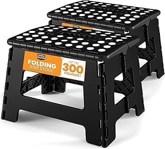 Utopia Home Folding Step Stool 9 Inch, Portable Anti Slip Surface for Kids and Adults, Heavy Duty Folding Stool with Carrying Handle, 300 lbs Load Capacity, Pack of 2, Black