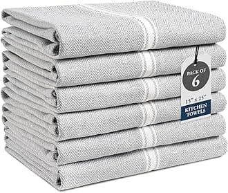 LANE LINEN 100% Cotton Kitchen Towels Set - 6 Pack Kitchen Dish Towels, Soft & Durable Size 14"x25", Good for Polishing Silverware, Cleaning Ceramic Countertops, Machine Washable - Grey Chambray