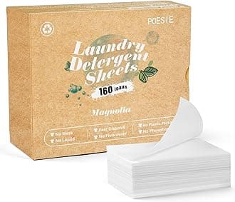 Poesie Laundry Detergent Sheets Magnolia Scent 160 Sheets 80 Large Loads Liquidless Effective Cleaning Zero Waste for All Washing Machine Traveling Dorm Life Save Space