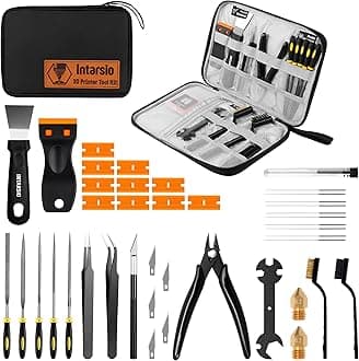 - 3D Printer Tools Kit, 34pcs 3D Printer Accessories for All FDM/SLA Printers Includes Nozzle Cleaning Tools, Removal Scrapers, Finishing Tools, 5 Types of Files,Brushes, Wire Cutter, Engraving Knife
