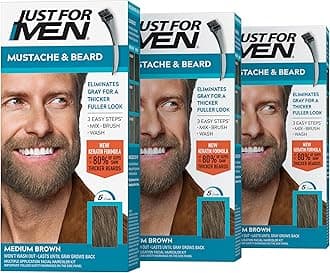 Just For Men Brush-In Mustache, Beard And Sideburns, Medium Brown, Kit ( Pack of 3 )