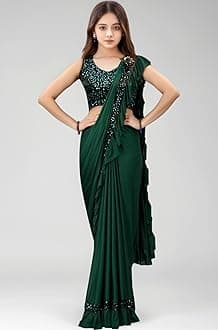 Dhyey fashion Fashionable Baby Girls Lycra Blend Saree with Velvet Unstitched Blouse Piece | Readymade Saree For Girls | Sarees For Girls