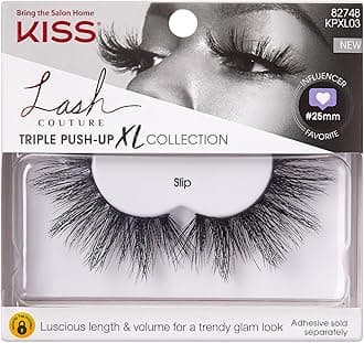 KISS Lash Couture Triple Push Up XL Collection False Eyelashes, 3D Volume in Extra Long Length with Triple Design Technology, Cruelty-Free and Reusable, Style 'Slip', 1 Pair Fake Eyelashes