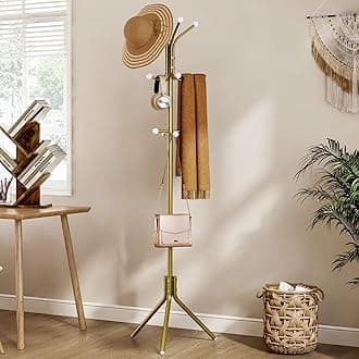 Hoctieon Coat Rack Freestanding, Heavy Duty Coat Hanger Stand with 12 Hooks, Entryway Hall Tree, Floor Standing Coat Rack, Coat Rack Stand, Clothes Rack, Coat Tree, Gold