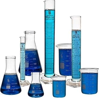 Beaker, Flask, and Cylinder Set, 3.3 Boro. Glass - 9 Pieces - Beaker Set, Flask Set, and Graduated Cylinder Set, 233N2