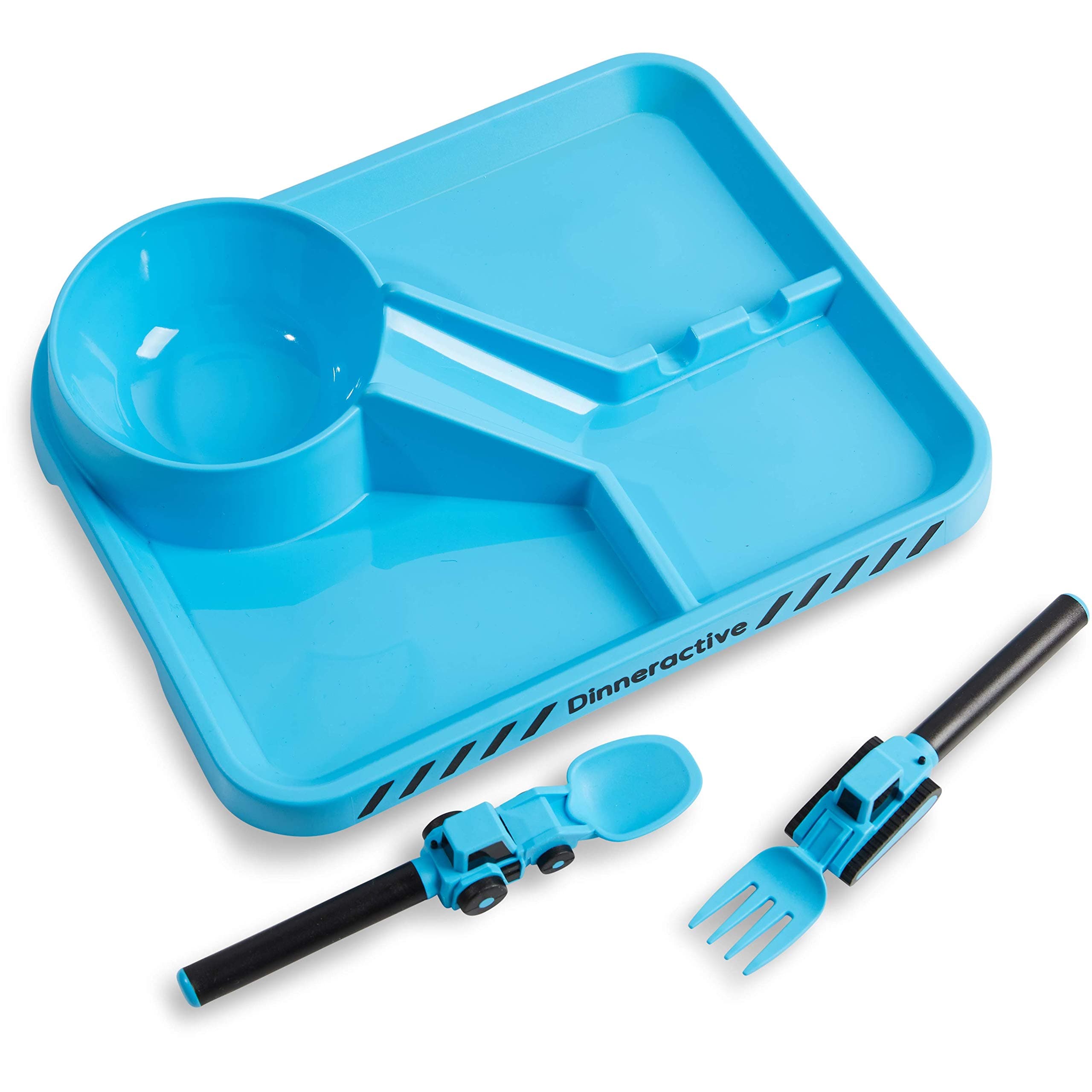 Dinneractive Dining Set For Kids - 3 PC Construction Themed Dinnerware - Tractor Utensils - Toddler Plates - Baby Dishes