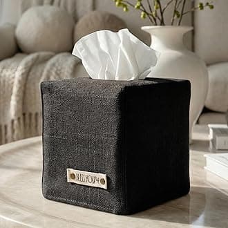 Stylish Tissue Box Cover - This Black Linen Holder Instantly Covers Your Square Tissue Boxes - The Perfect Cube Cover for Your Bathroom and Home