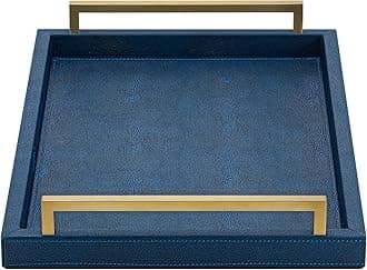 Navy Blue Decorative Serving Tray, Shagreen Leather Coffee Table Tray, Rectangle for Home Decor