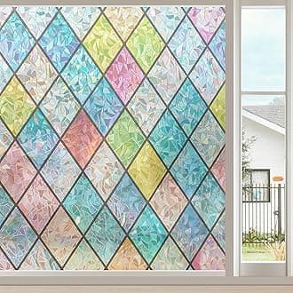 Linarun Window Film Privacy 90x400 Privacy Film for Glass Windows Frosted Window Film 3D Stained Glass Film No Glue Anti UV for Home Kitchen