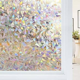 Haton Window Privacy Film, Stained Glass Rainbow Film Decorative Window Clings, Static Cling Sun Blocking Stickers Decals Coverings Tint for Home Heat Control, Non-Adhesive 35.4" x 118.1"