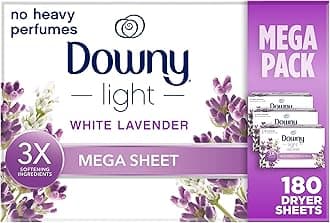 Light Mega Dryer Sheets, Fabric Softener Dryer Sheets, White Lavender, 180 Count