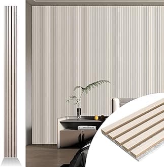 Art3d 4pcs-107 x 8in Slat Acoustic Panel for Wall and Ceiling, 3D Fluted Sound Absorbing Panel with Wood Finish, White Elm