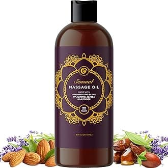 Sensual Massage Oil With Pure Almond and Relaxing Lavender - Jojoba Nourishing Dry Skin Formula for Women and Men - 100% Natural Hypoallergenic Skin Therapy - Large 16 oz Bottle - USA Made