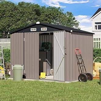 Verano Garden 8'x6' Outdoor Storage Shed, Galvanized Metal Steel Garden Shed,Double Door W/Lock, Bike Storage for Backyard, Patio, Lawn(96.65"x63.39"x77.17")