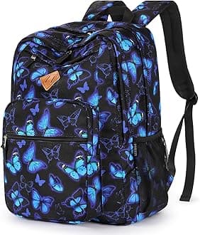 ZORFIN 26L Backpack for College, and Travel: Water Resistant Bookbag - Butterfly Black