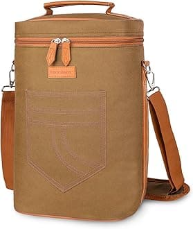 Tirrinia 4 Bottle Wine Gift carrier - Insulated & Padded Portable Versatile Wine Carrying Cooler Tote Bag for Travel, BYOB Restaurant, Wine Tasting, Party, Great Gift for Wine Lover, Khaki