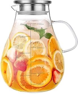 Glass Pitcher with Lid,88 Ounces -2500ml with Precise Scale Line, Hot/Cold Water Jug, Juice and Iced Tea Beverage Carafe with Lid
