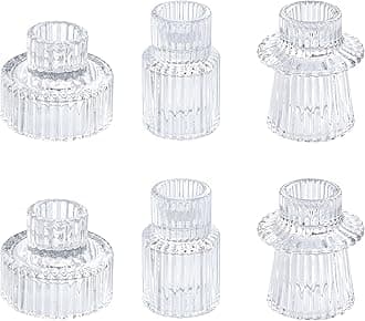 Vixdonos Glass Candlestick Holders Tealight Candle Holders for Table Centerpieces, Wedding Decor and Dinner Party (6 Pcs, Clear)