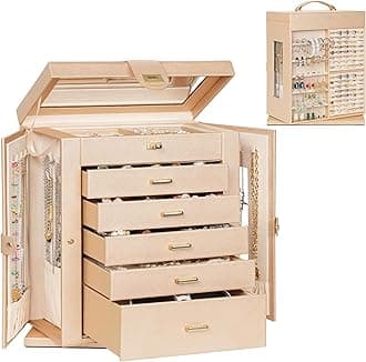 AKOZLIN 6 Tier 360° Rotation Functional Jewelry Box with Mirror for Women and Girls Storage Box for Rings Necklace Earrings Bracelets