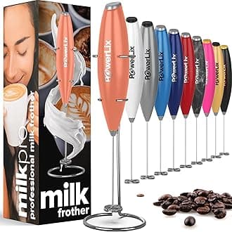 POWERLIXPowerful Handheld Milk Frother With Stand Battery Operated Foam Maker Frother Wand For Coffee (A Black) (Peach)
