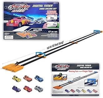 Digital Timer Drag Racing Set, Dual-Track Racing | Fun Race Track | Race Head to Head with This car Race Track | 6 Toy Cars Included (Digital Time Tracker)