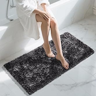 Yimobra Long Bathroom Rug Non Slip 44x24 Inch, Extra Thick Soft Absorbent Chenille Bath Mat, Machine Washable Quick Dry Bath Rugs for Bathroom Floor, Tub and Shower, Home Decor Accessories, Dark Grey