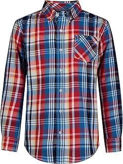 Tommy Hilfiger Boys' Long Sleeve Woven Button-Down Shirt, Cerulean Aqua Iconic Plaid, 4