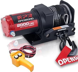 OPENROAD2000 lbs ATV/UTV Winch,12 V Towing Off-Road Electric Winch with 5/32"×50' Synthetic Rope,Wire Remote and Mounting Plate (2000lb)