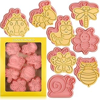 Insect Cookie Cutters Set, 8 Pcs Cookie Cutter with Plunger Stamps, Cute Cookie Cutters for DIY Biscuit Snacks Cheese Baking