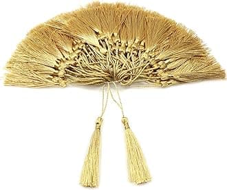 VAPKER 100 Pieces Light Gold 13cm/5-Inch Silky Handmade Soft Tassels Floss Bookmark Tassels with 2-Inch Cord Loop for Jewelry Making, DIY Projects, Bookmarks
