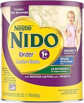 Nestlé NIDO Lacto-Ease Toddler Milk Beverage Powder Mix, Reduced Lactose, Toddler Nutritional Drink, Powdered Milk for Toddlers, 22 Servings per Container, 28.2 OZ, Pack of 1