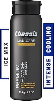 Chassis Ice Max Premium Body Powder for Men, Natural Deodorant with 10x The Cooling Sensation, Anti-Chafing Powder with Odor-Absorbing Formula, Free of Talcum Powder, Parabens, and Menthol