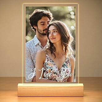 Custom Picture Frame, Personalized Photo Frame with Night Light, Customized Picture Frames, Personalized Anniversary Valentines Day Gifts for Women Men Her Him Girlfriend Boyfriend Mom Dad Couple