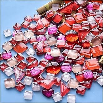 200g Mixed Color Crystal Mosaic Tiles, Tiny Mini Mosaic Tile DIY Hobbies Children Handmade Crystal Craft for Craft Bathroom Kitchen Home Decoration DIY Art Projects (Red Series)